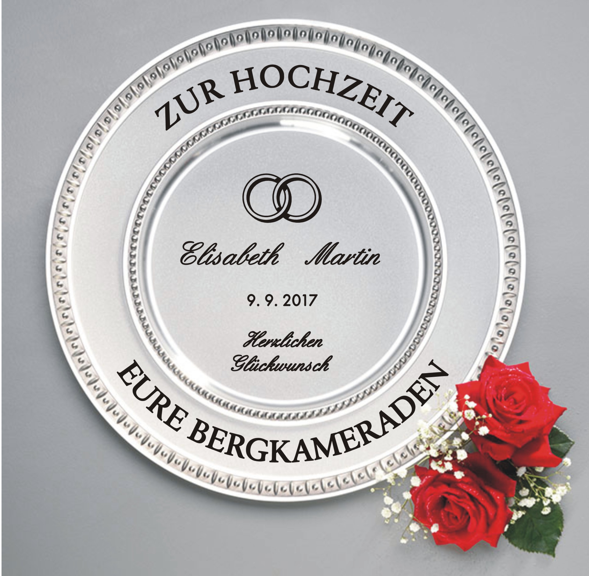 Zinn Teller mit Gravur Grüne Hochzeit
