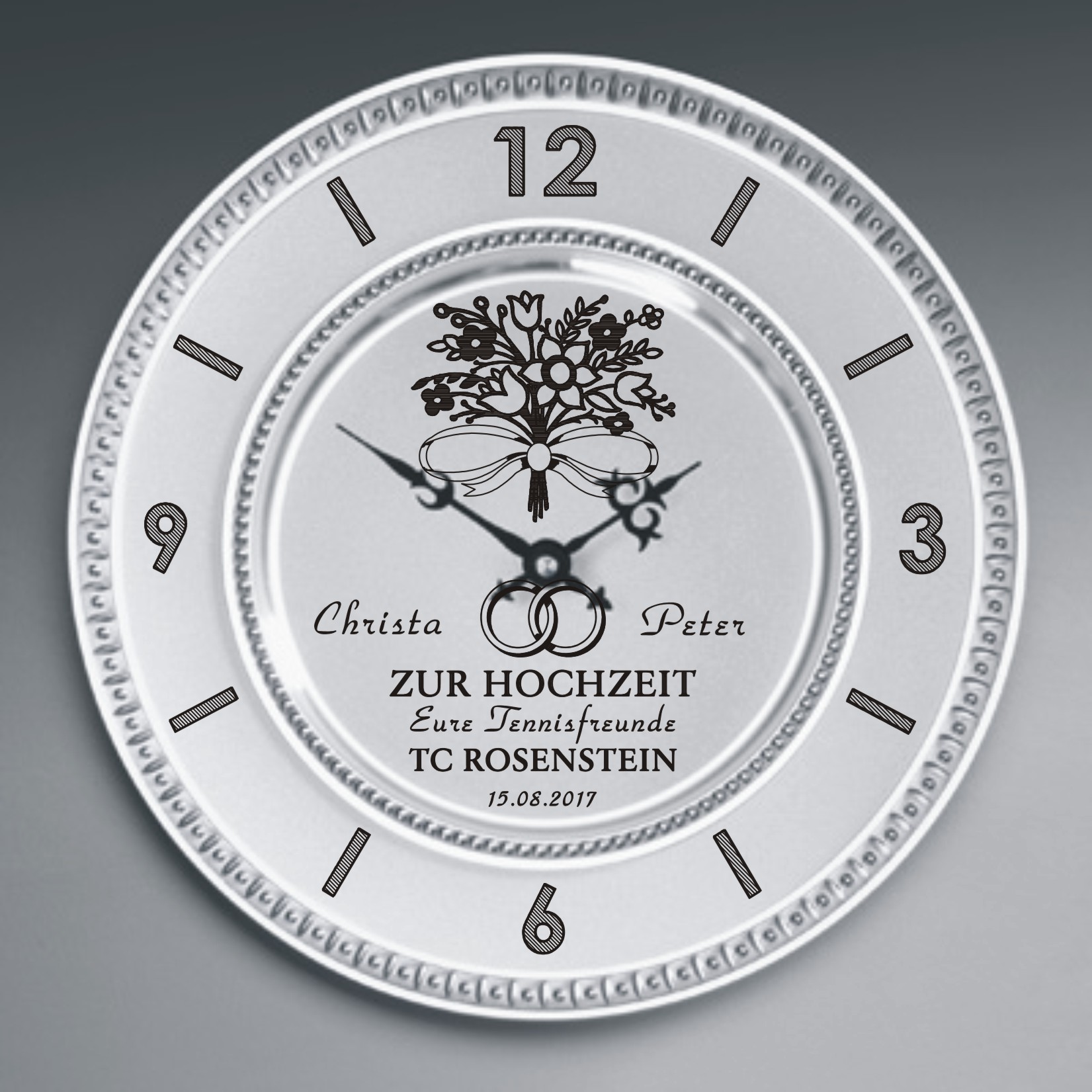 Zinn Uhr mit Gravur Tennis Freunde Hochzeit