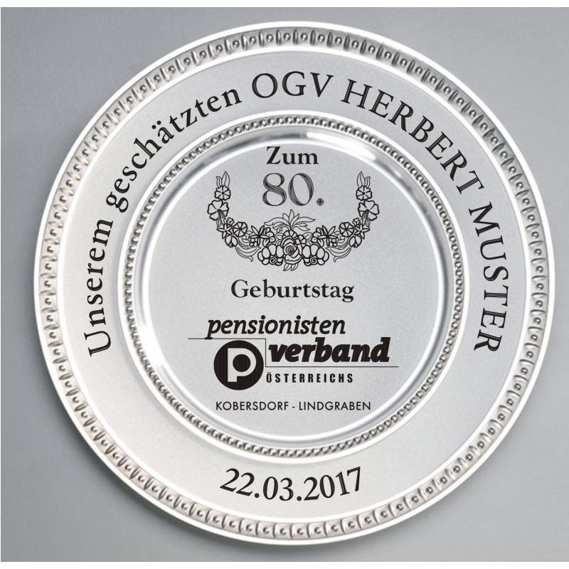 Zinnteller mit Gravur Pensionistenverband Runder Geburtstag
