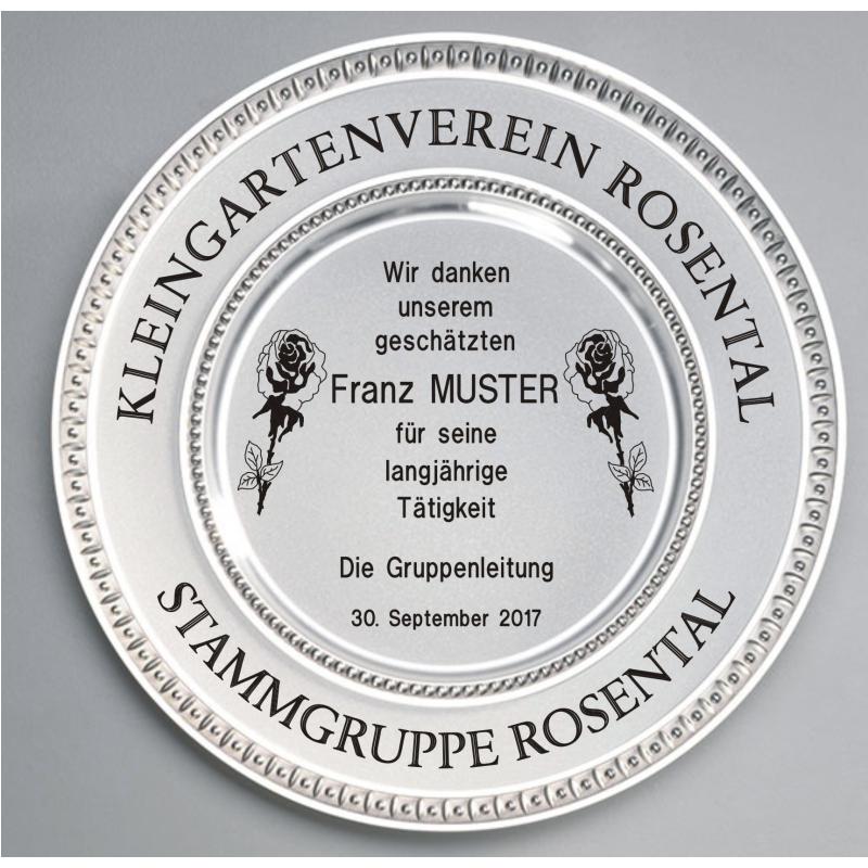 Zinnteller mit Gravur Kleingartenverein Rosental