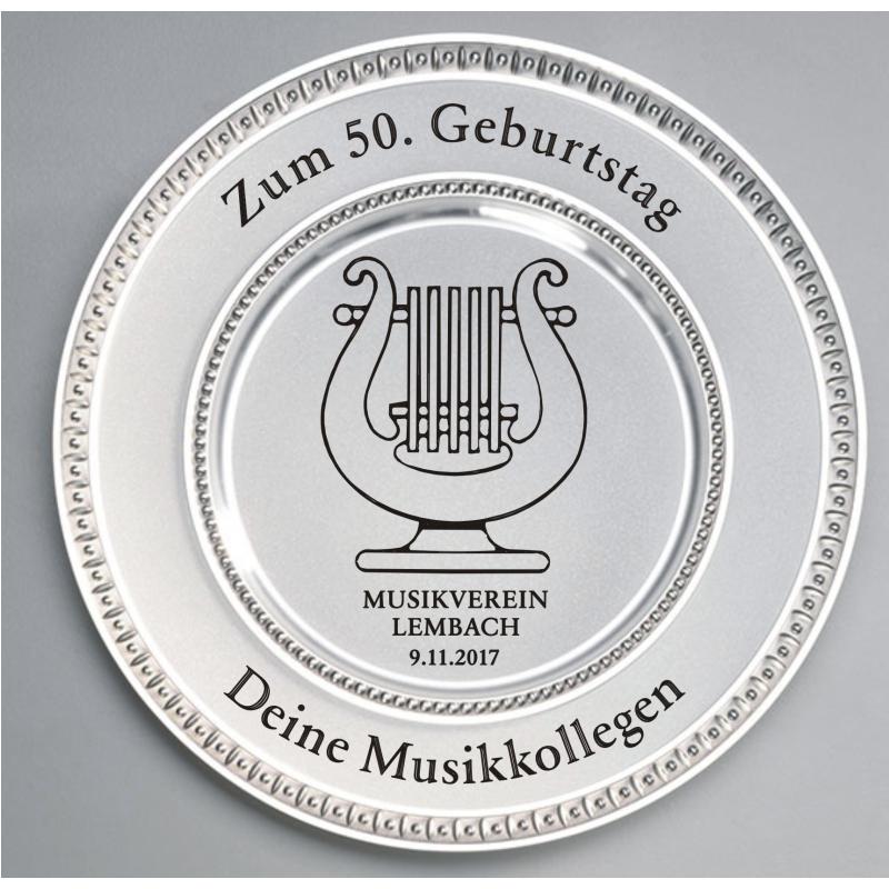 Zinnteller mit Gravur Musikverein Lyra Runder Geburtstag
