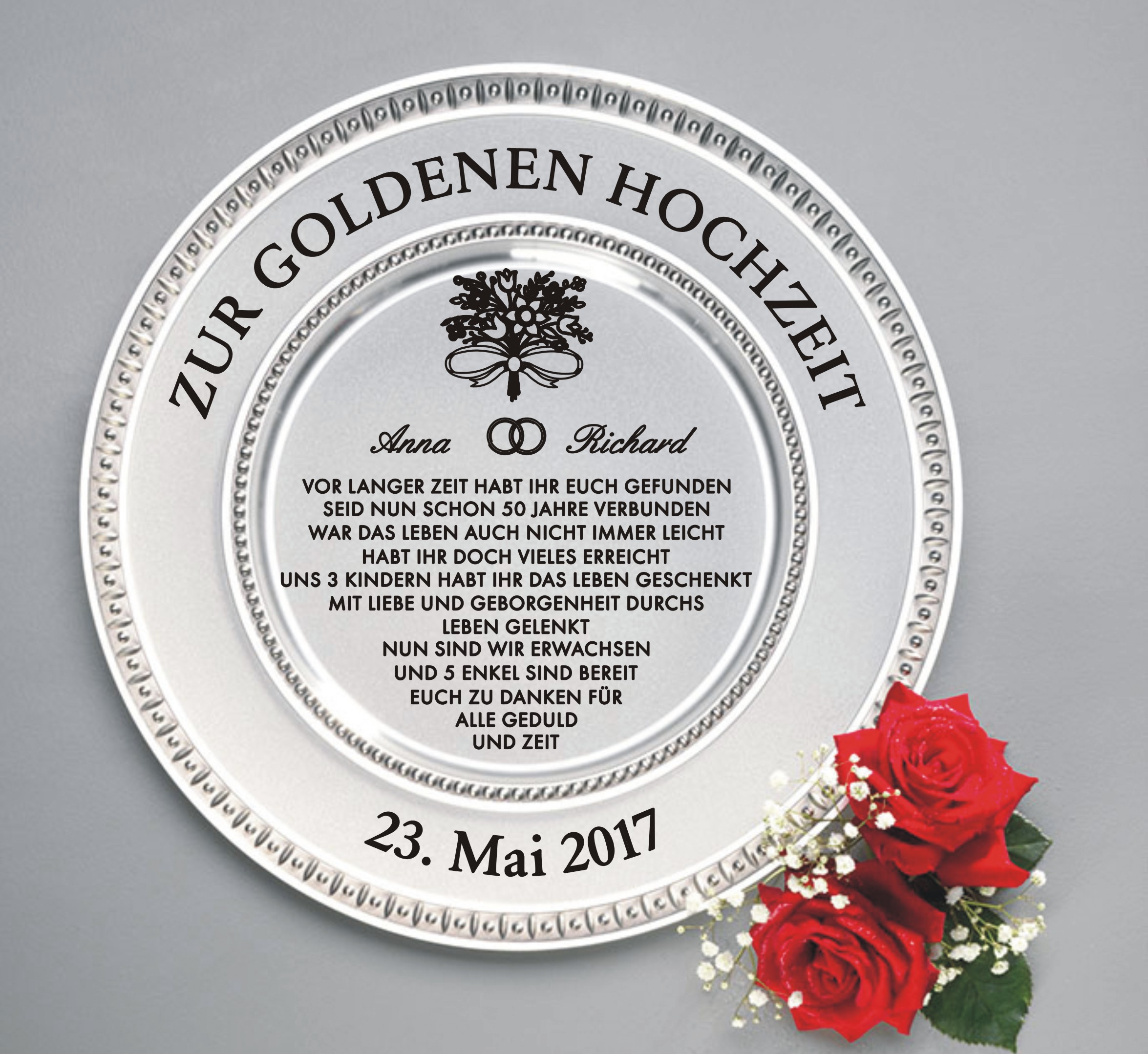 Zinn Teller mit Gravur Spruch