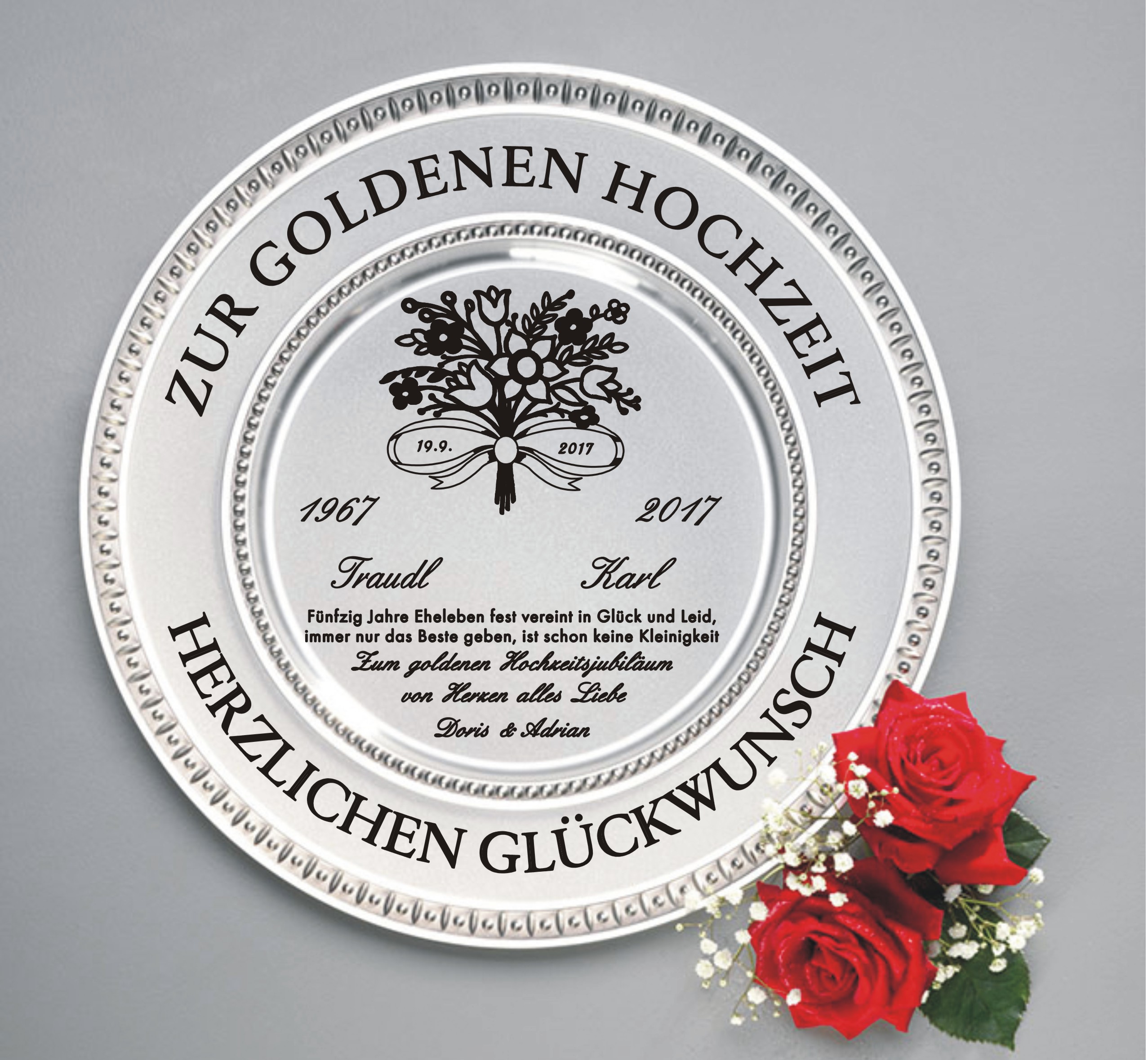 Zinn Teller mit Gravur Spruch