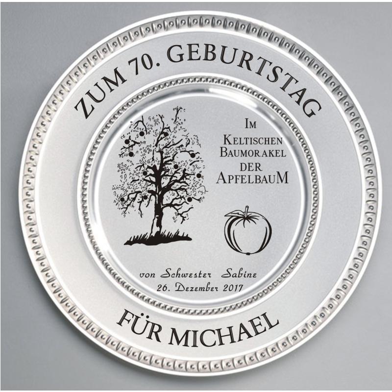 Zinn Teller mit Gravur Keltischer Baumkreis APFELBAUM