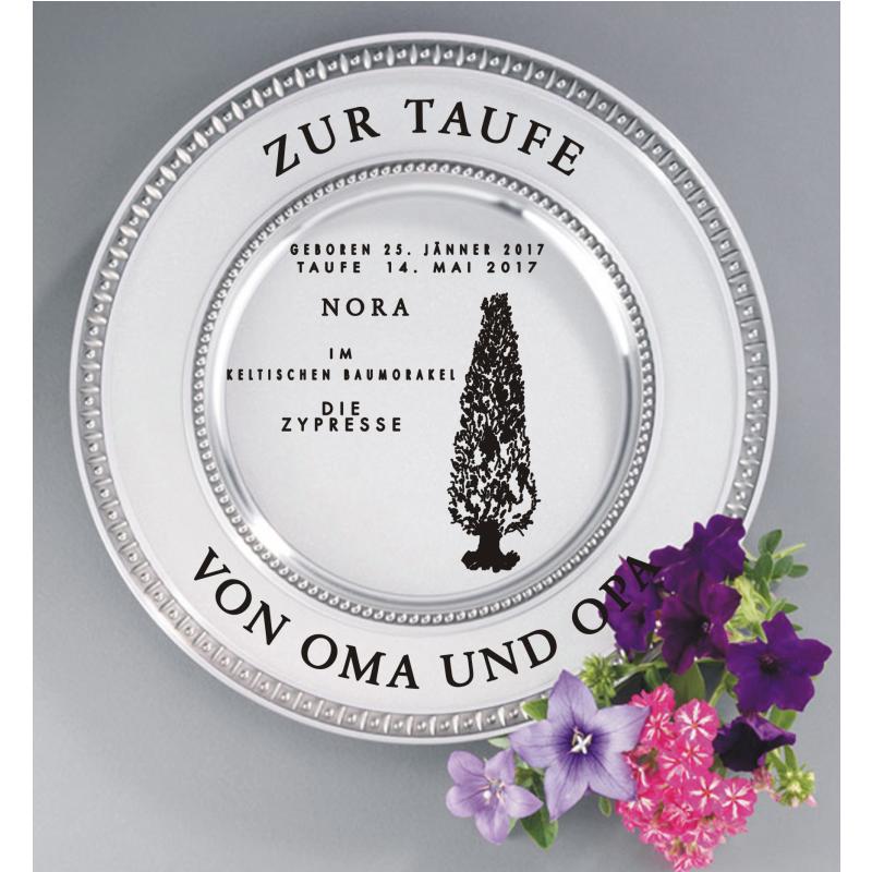 Zinn Teller mit Gravur Keltischer Baumkreis ZYPRESSE