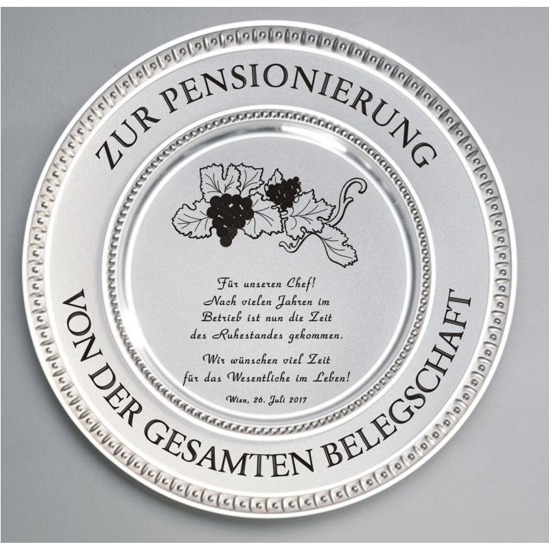 Zinn Teller mit Gravur Pensionierung