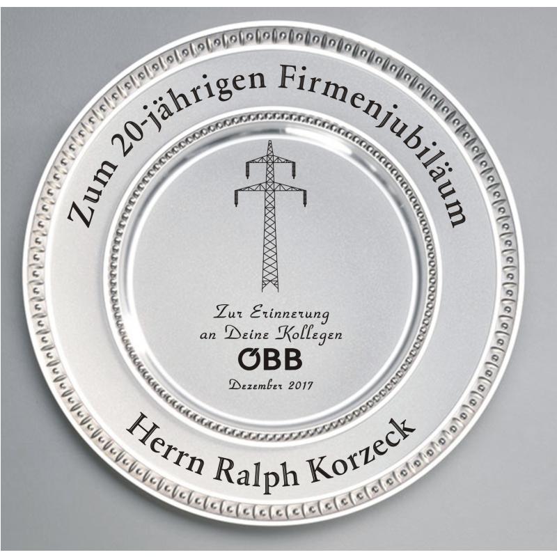 Zinn Teller mit Gravur Strommast