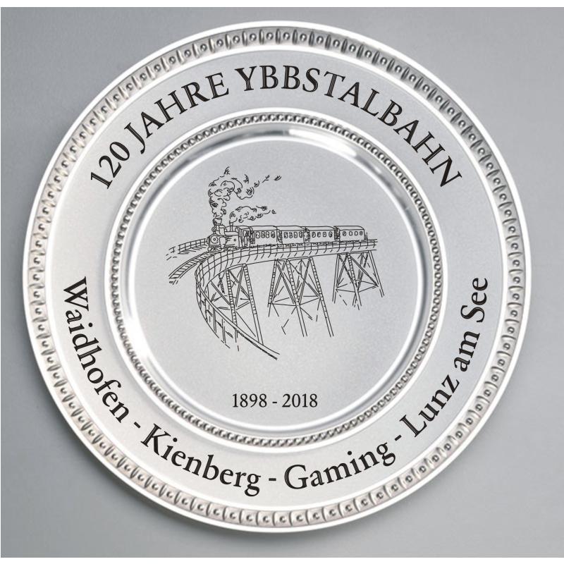 Zinn Teller mit Gravur Ybbstalbahn