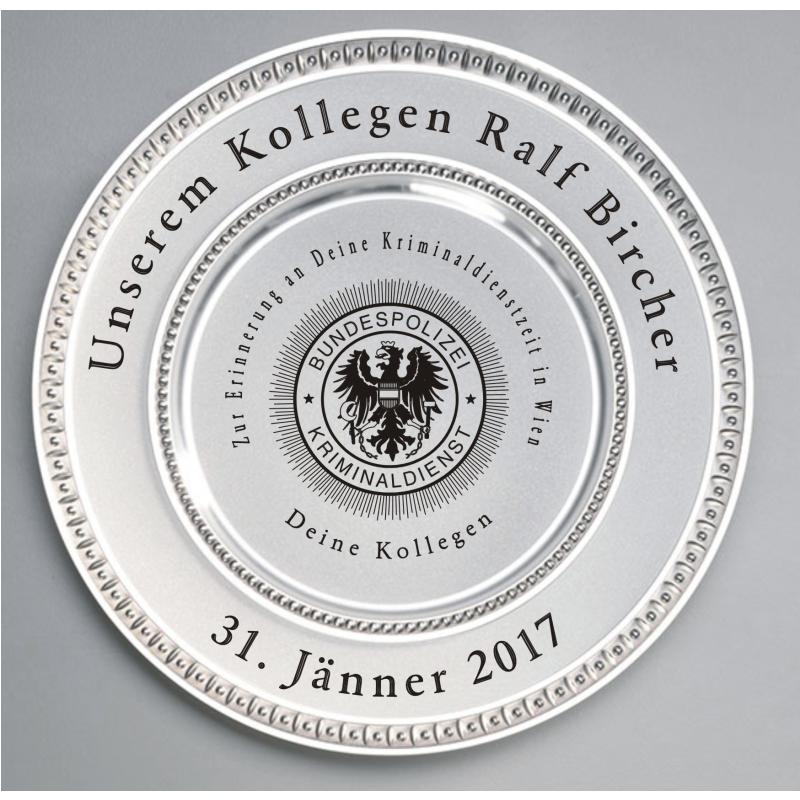Zinn Teller mit Gravur Kriminaldienst Bundespolizei