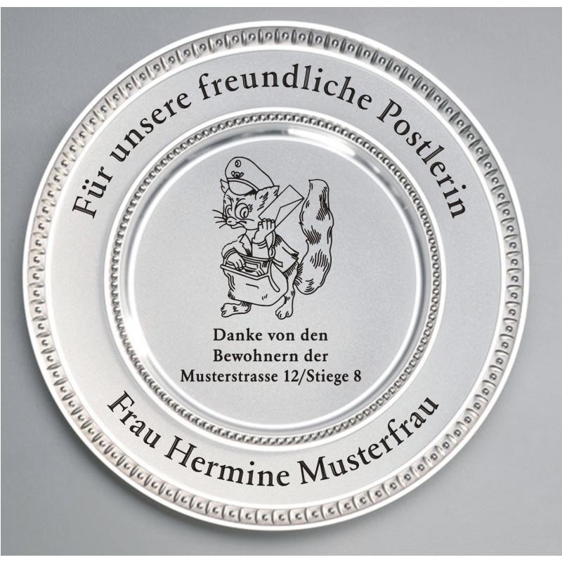 Zinn Teller mit Gravur Postfuchs