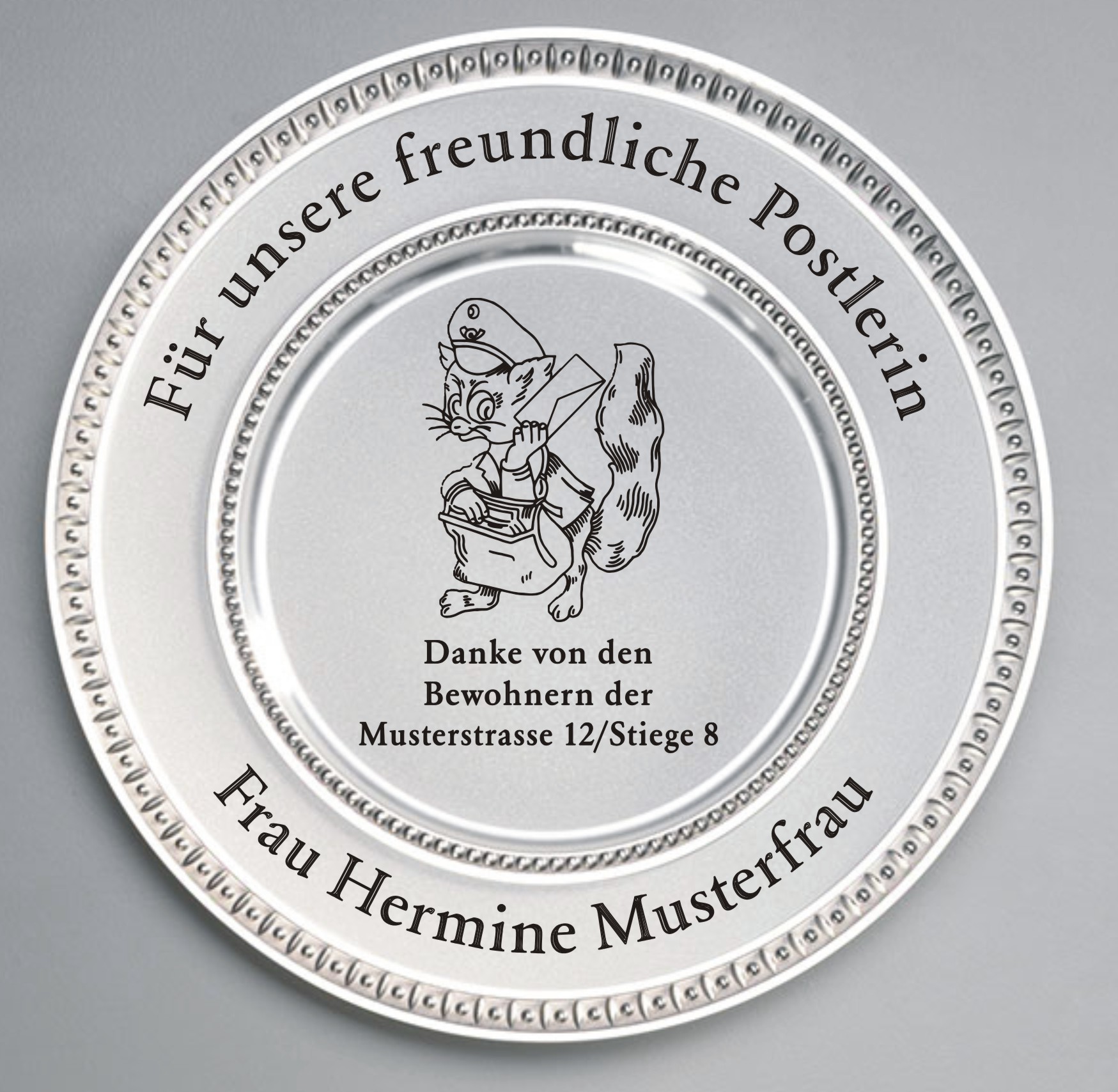 Zinn Teller mit Gravur Postfuchs