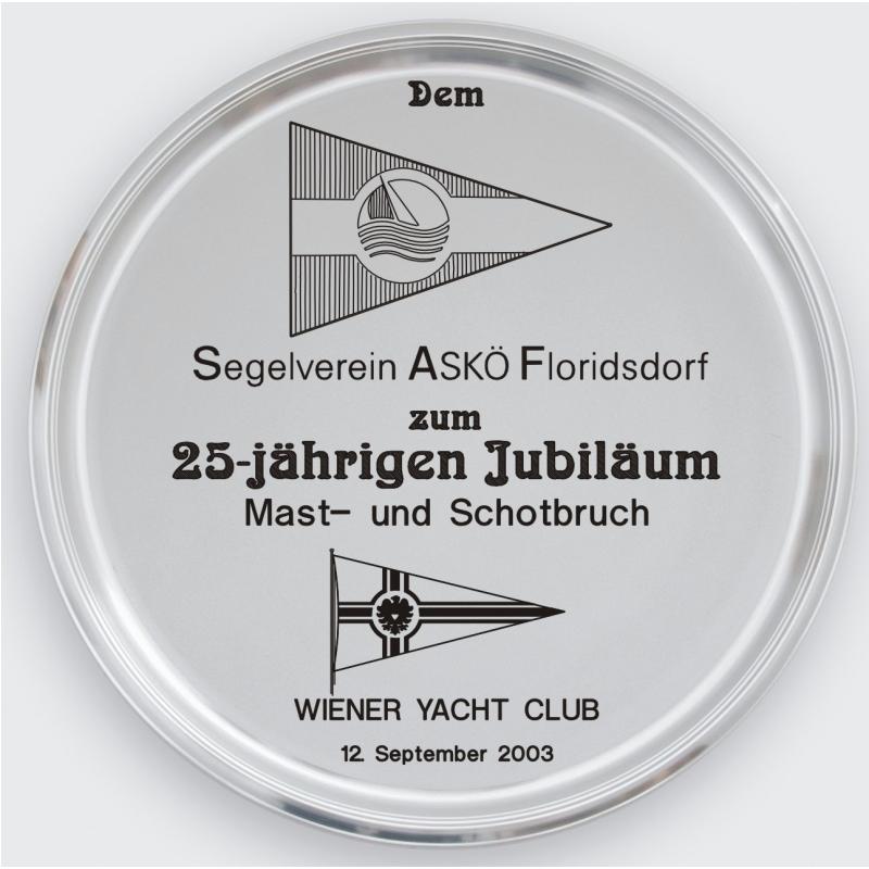 Zinn Tablett mit Gravur Segeln 25 Jahrjubiläum