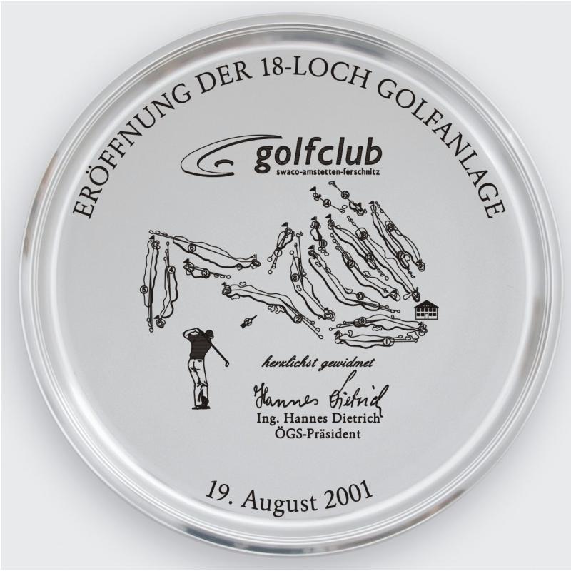 Zinn Tablett mit Gravur Golf Eröffnung Golfanlage