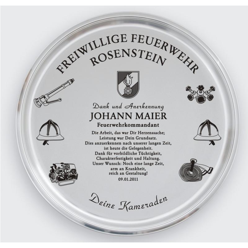 Zinn Tablett mit Gravur Dank und Anerkennung