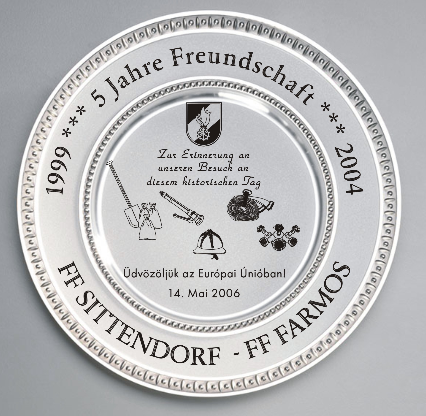Zinn Teller mit Gravur Gastgeschenk Freundschaft Spatenstich