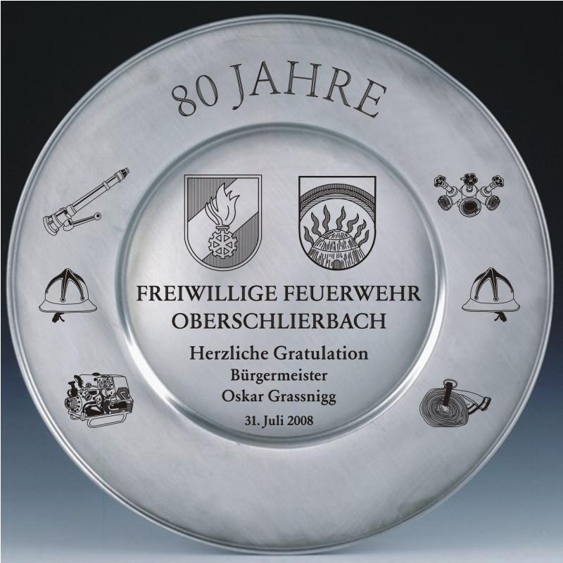 Zinnteller Gravur Platzteller 30cm Jubiläum 80 Jahre