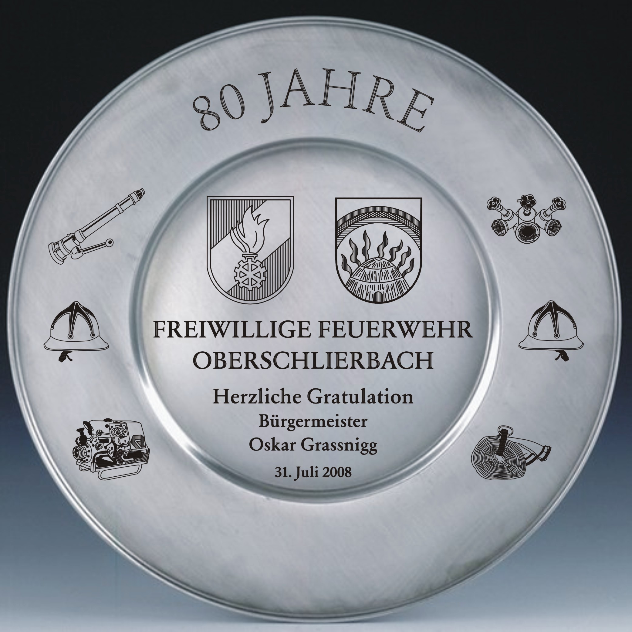 Zinnteller Gravur Platzteller 30cm Jubiläum 80 Jahre