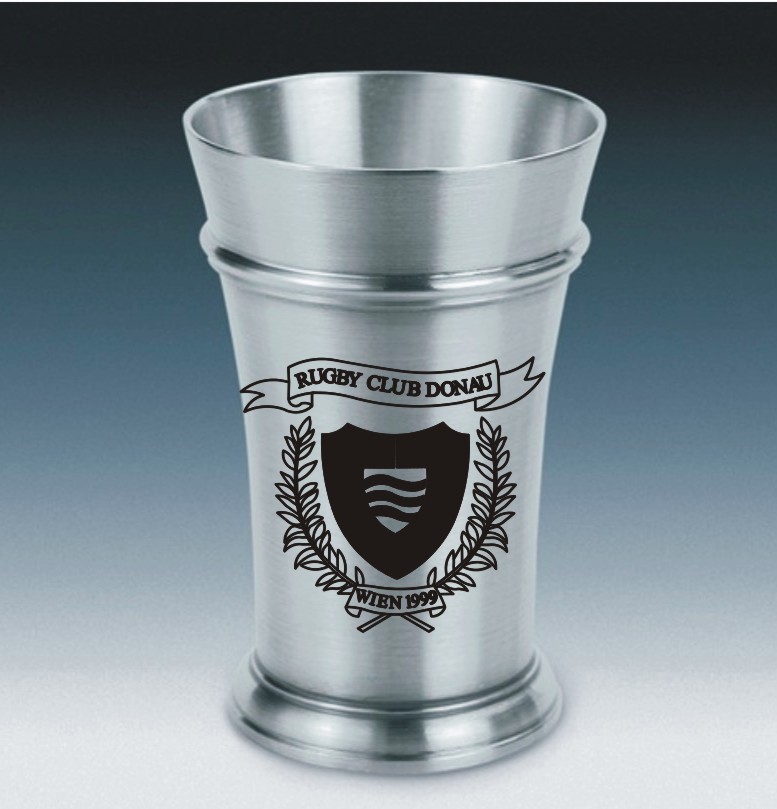 Zinnbecher mit Gravur Motiv Rugby 13,5cm Vereinslogo