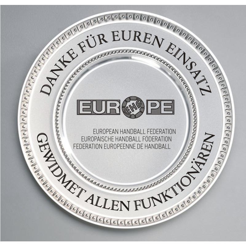 Zinn Teller mit Gravur Handball EHF Logo