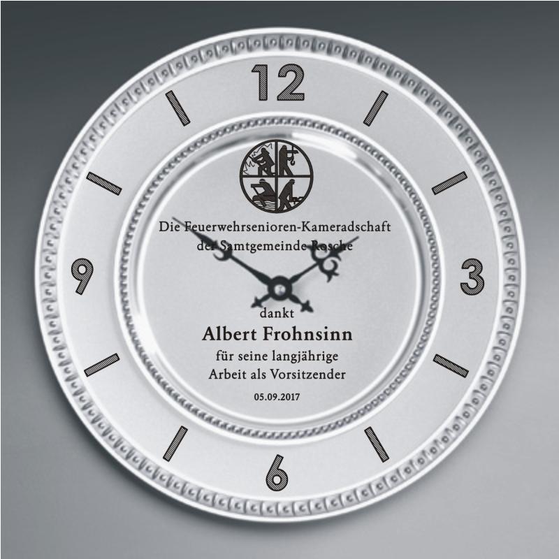 Zinn Uhr mit Gravur FF Jubiläum