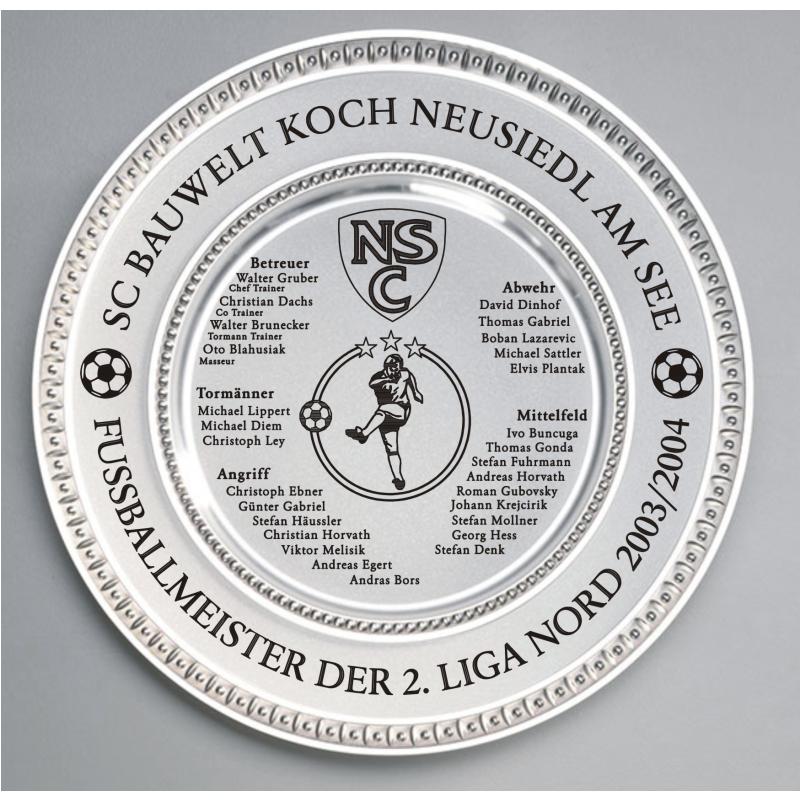 Zinn Teller mit Gravur Meisterteller Neusiedl