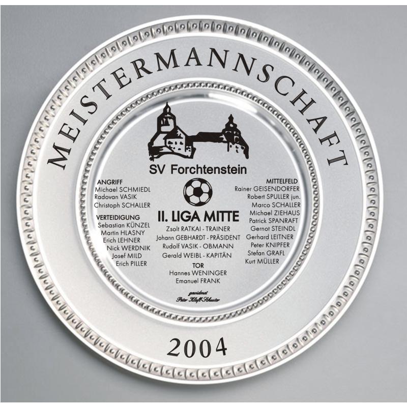 Zinn Teller mit Gravur Meisterteller Forchtenstein