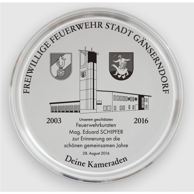 Zinn Tablett mit Gravur zur Erinnerung