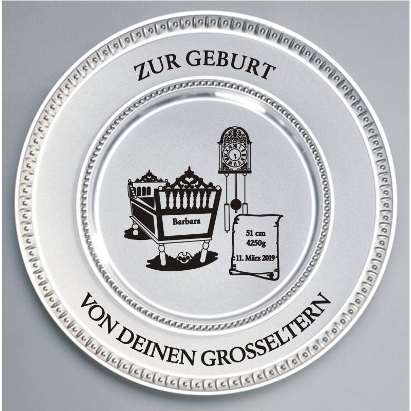 Zinn Teller mit Gravur Geburt