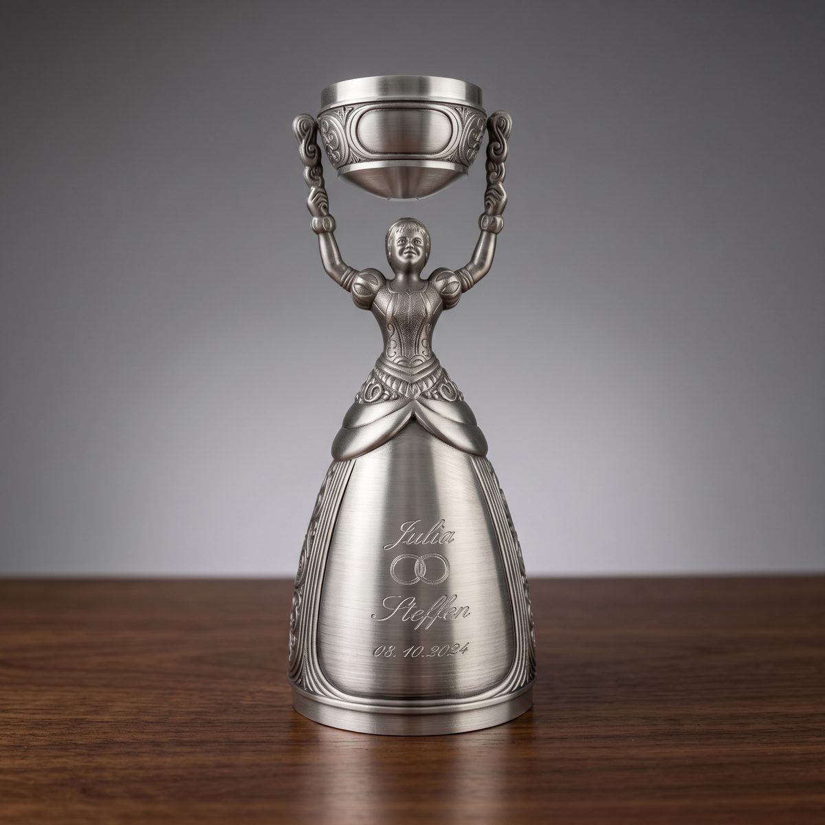 Zinn Brautbecher mit Gravur Diamant – Vorderseite