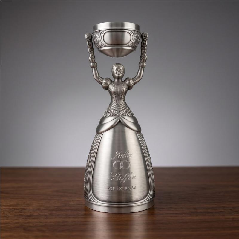 Zinn Brautbecher mit Gravur Diamant – Vorderseite