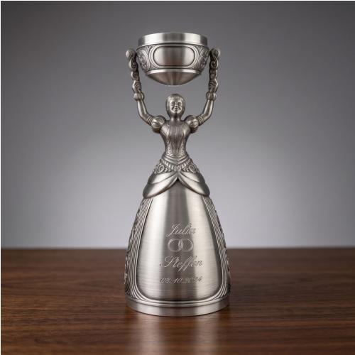 Zinn Brautbecher mit Gravur Diamant – Vorderseite